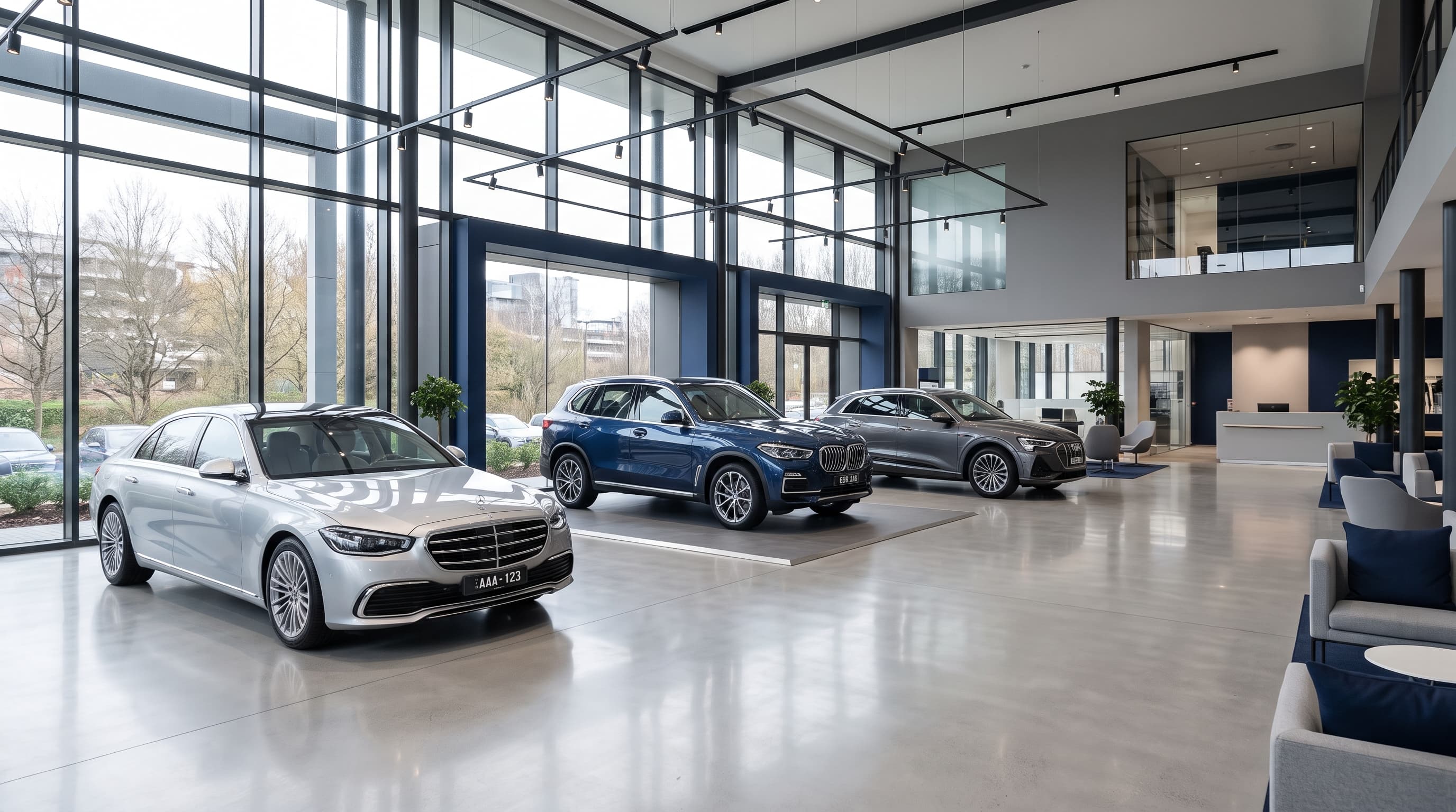 Gepflegte Fahrzeuge in einem hellen Autohaus-Showroom
